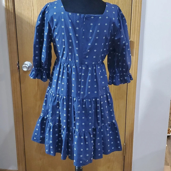 Madewell nwt Prairie tiered blue patterned half sleeve dress - Picture 5 of 7